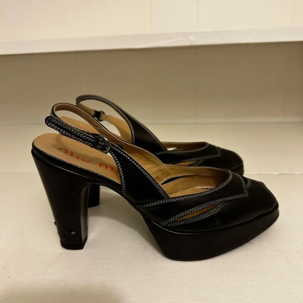 MIU MIU Leather Sling Back Pumps Size 7.5 (EU 37.5) - Picture 3 of 8